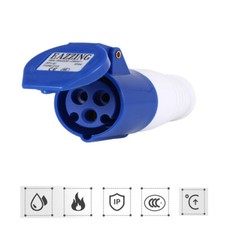 BLUE 240V 16A 3 PIN INDUSTRIAL SITE PLUG SOCKETS IP44 2P+E MALE/FEMALE HOOK