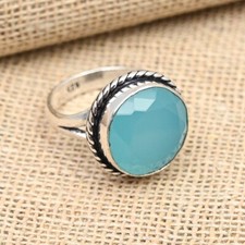 Blue Chalcedony Gemstone Handmade 925 Solid Sterling Silver Ring Jewelry