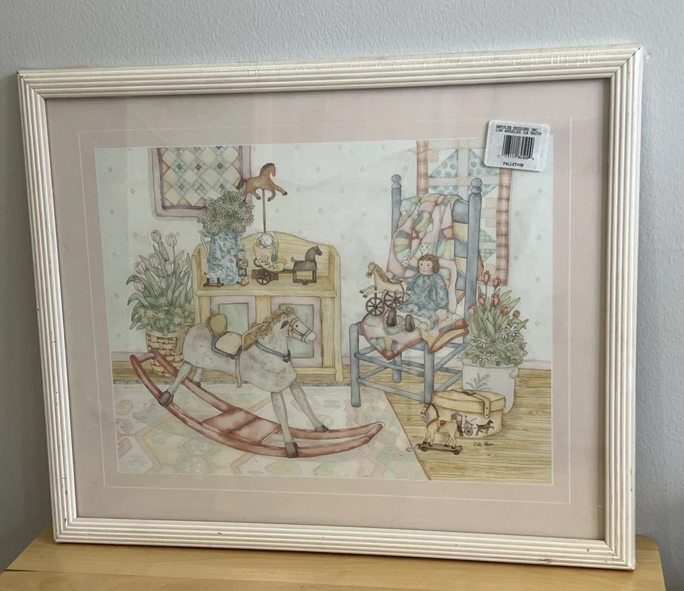 Pintura vintage de guardería de caballo mecedor Debi Hron nueva  Foto 2 de 4