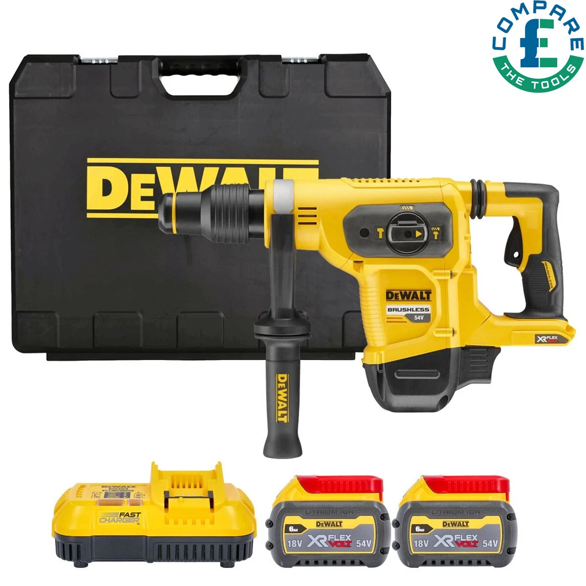 DeWalt DCH481X2 54V BL SDS MAX Hammer Drill 2 x 9Ah Batteries