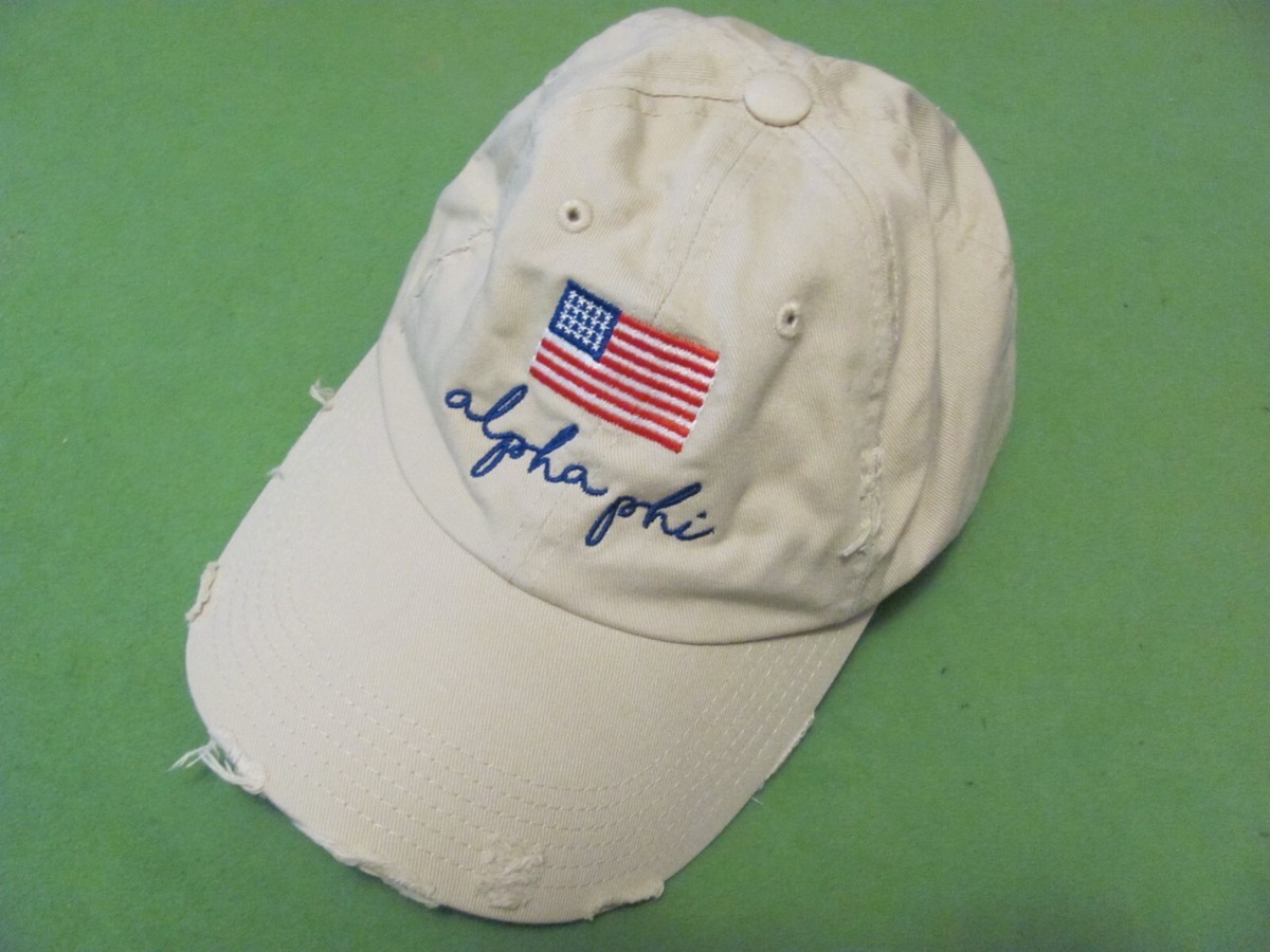 Alpha Phi US Flag Logo Adjustable Beige Baseball Hat/Cap By DISTRICT