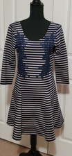 Free People 3/4 Sleeve Striped Embroidered Fit N Flare Dress Women's Sz M