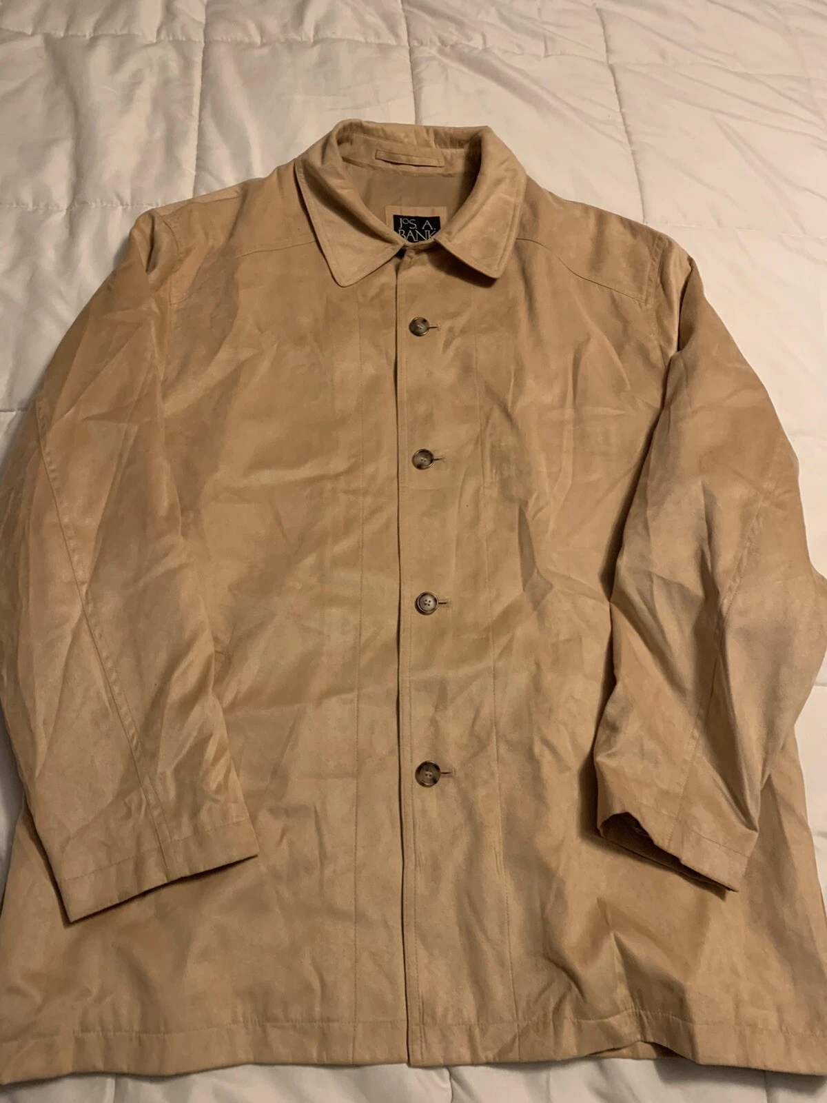 New Jos A Bank Blazer Overcoat Jacket Large Mens Khaki Beige Button Front