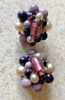 VINTAGE BEADED SHADES OF PURPLE CLIP ON EARRINGS SIGNED JAPAN — photo 1