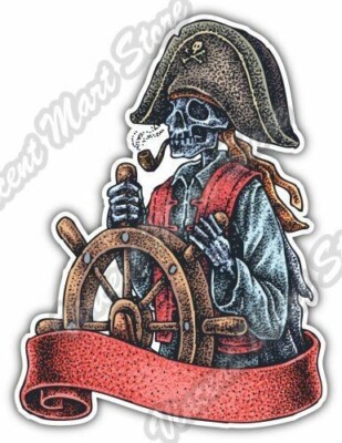 Pirate Jolly Roger Boat Corsair Wheel Piracy Car Bumper Vinyl Sticker Decal 4X5''