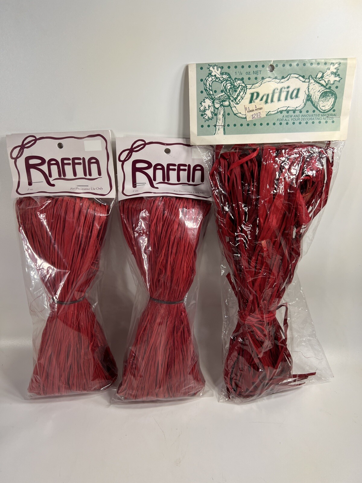Red Crafting Raffia Lot 2) 2 oz Hobby Lobby Packs, 1) 1.5 oz American