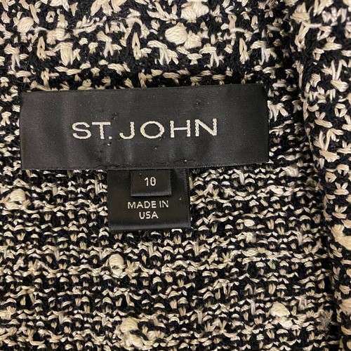 St. John Black Ivory Textured Knit Blazer Size 10 Jacket Career Stylish Wool - Picture 5 of 18