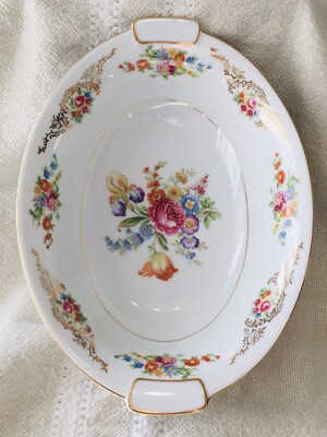 Mikado China Vegetable Bowl Dresden pattern 10  Oval Made In Occupied Japan