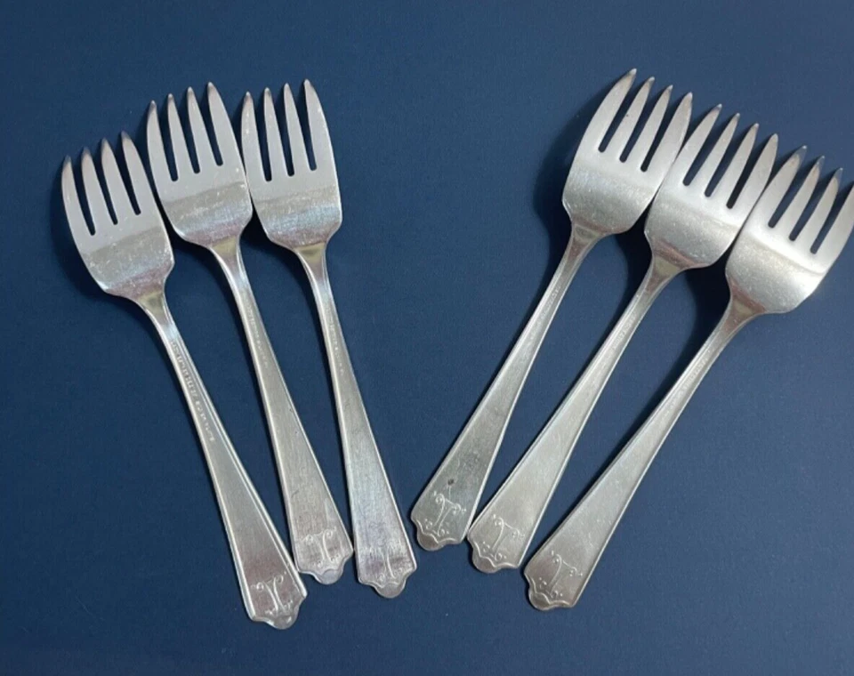 Cubiertos Lady Esther Queen Esther de Lunt 6 tenedores de postre para ensaladas plato de plata 1935 Foto 2 de 4