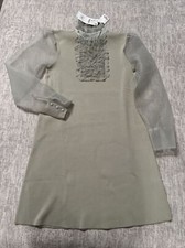 Zara pale mint green dress sheer sleeves ruffle high neck sz. sm