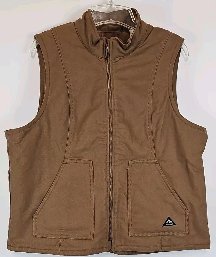 Ridgecut Toughwear Vest Mens Sz L Brown Fleece Lined Zip Up Outdoor Pockets