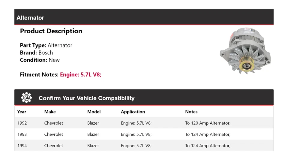 Alternador Bosch V8 5,7 L 1992-1994 (nuevo) 1993 Foto 2 de 4