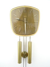 PENDULE HORLOGE  GERMAN MURALE JUNGHANS BOIS LAITON VINTAGE FONCTIONNE
