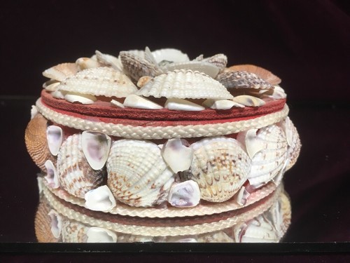 VTG Trinket Box Jewelry Box Coin Box Crushed Velvet Seashell Mid Century - Picture 6 of 12