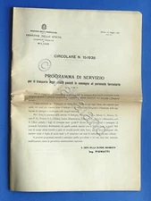 Ferrovie - Circolare N° 15 - 1938 - Programma Servizio Trasporto effetti postali