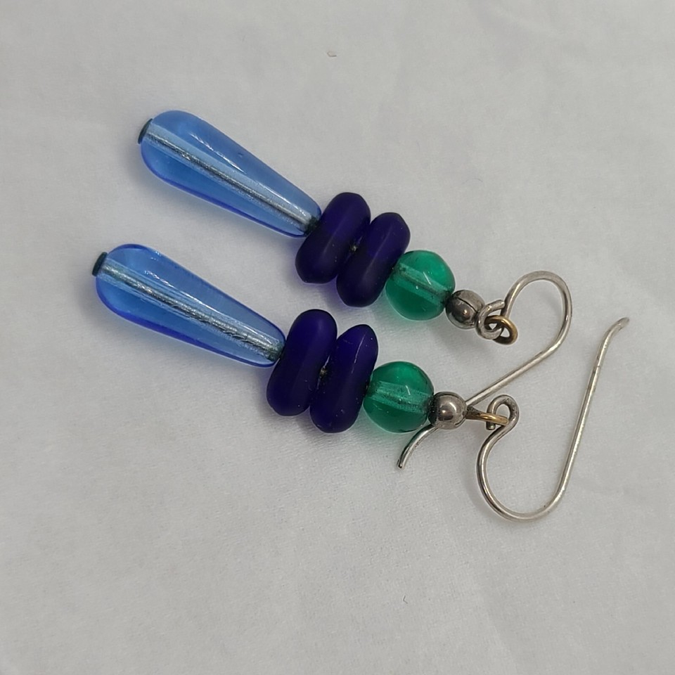A Pair of Pretty Silver Plated Cobalt Blue Glass Crystal