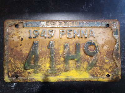 1949 Penna License Plate 41H9 Vintage Pennsylvania Antique '49 - 4-digit plate!