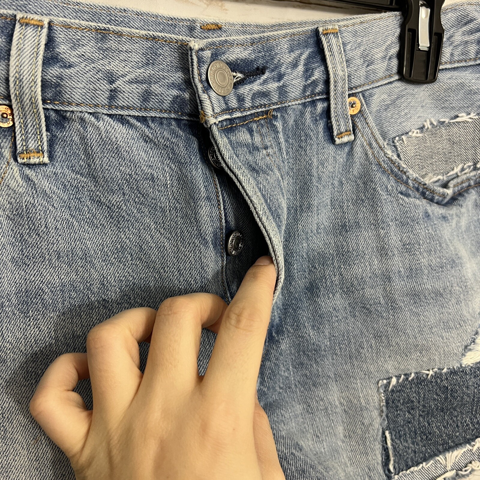 Levi’s 501 Patchwork Button Fly Cut Off Shorts Si… - image 2