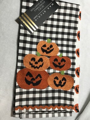 MAX STUDIO HOME KITCHEN TOWELS (2 ) JACK O LANTERN 20 X 28  100% COTTON  NWT