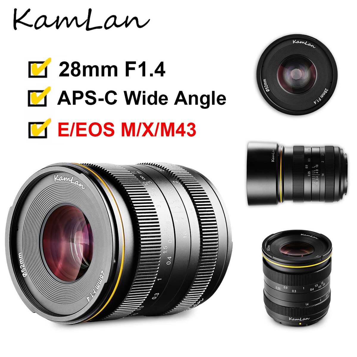 KamLan 28mm F1.4 APS-C Wide Angle Lens for Canon EOS-M Sony E Fuji 