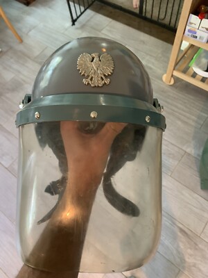 vintage european police riot helmet with sheid great condition