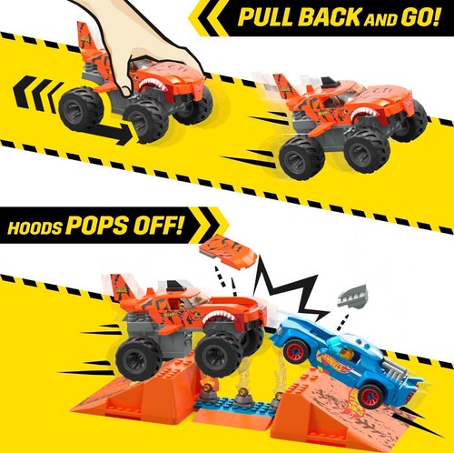 Hot Wheels Tiger Shark Chomp Course Monster Truck Building Toy with 2 Figures - Picture 3 of 6