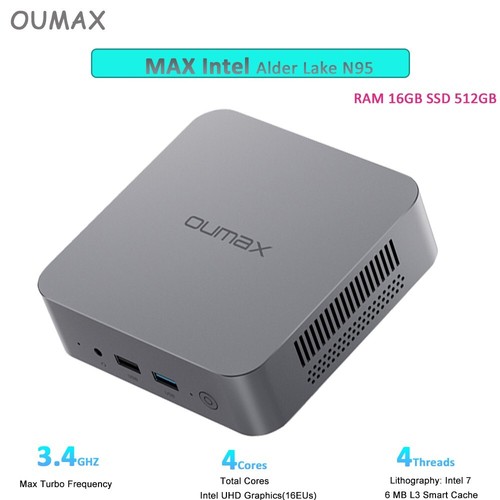 Oumax Intel N95 mini pc up to 3.4GHz 4C/4T RAM16GB DDR4 SSD512GB WIFI5 Computers - 第 1/16 張圖片