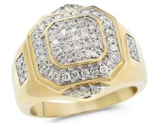 ESTATE LARGE .96CT DIAMOND 14KT YELLOW GOLD 3D SQUARE OCTAGON FUN MEN'S RING