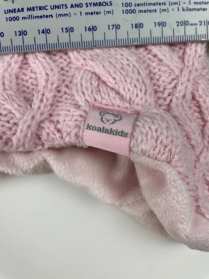 Koala Kids Winter Hat Size 18-24 Months Pink Pom Ball Knit Fleece Sparkles Flaps - Image 4 of 4