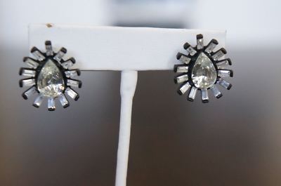 NEW Erickson Beamon Rocks Goth Girl Black Crystal Teardrop Button Earrings