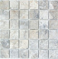  Mosaico Tessere travertino natural stone bianco grigio argento 43-4704 |1foglio