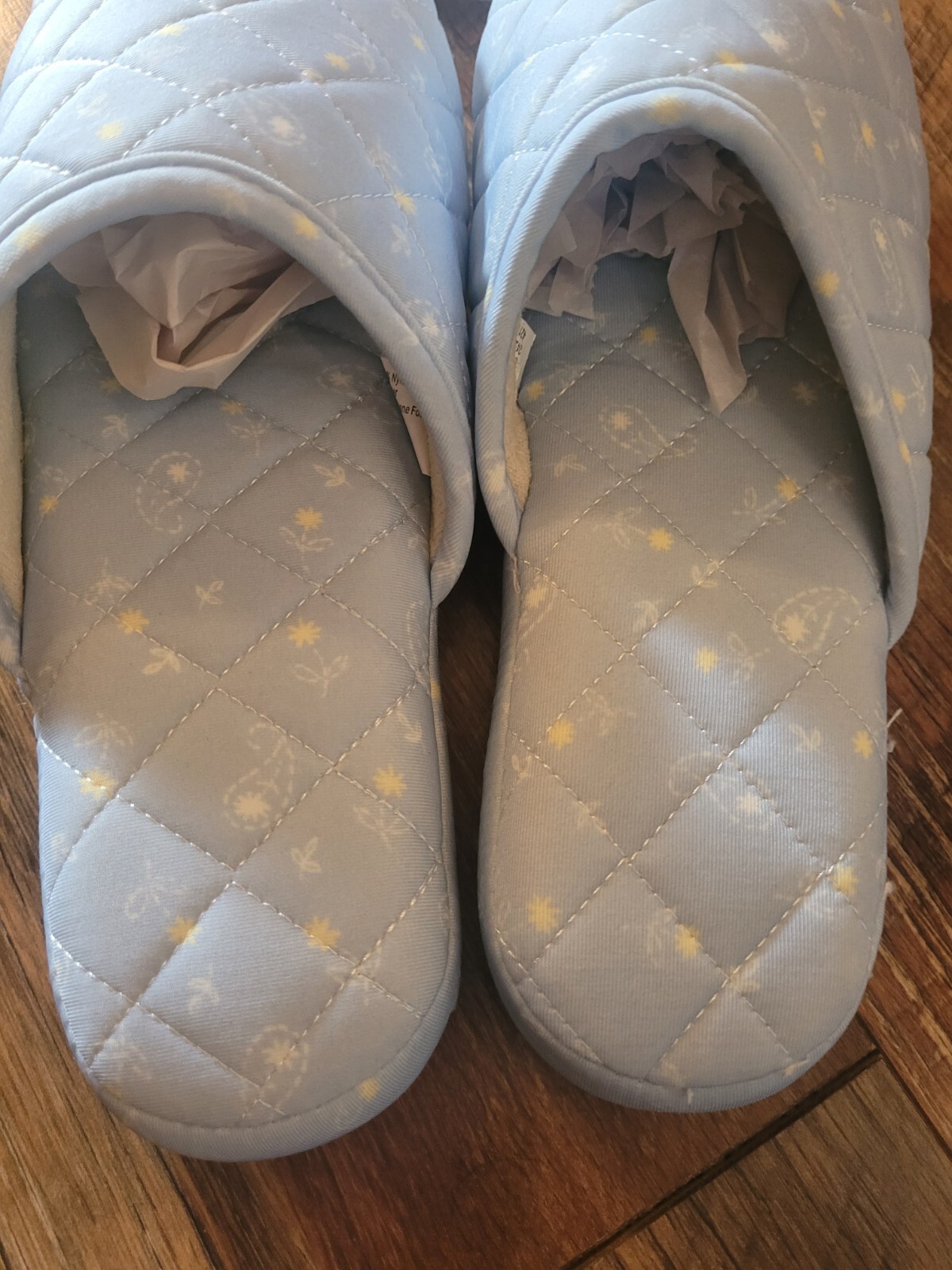 PANTOFOLA D’ORO Charter Club Ciabatte Trapuntate Donna Grandi 9 10 Blu Chiaro con Fiori Gialli