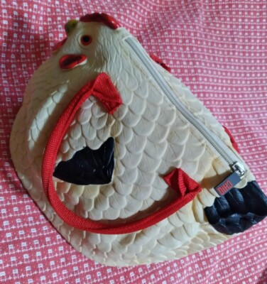 Crochet Chicken Clutch Handbag Rubber Hen Purse Vintage Fun Unique