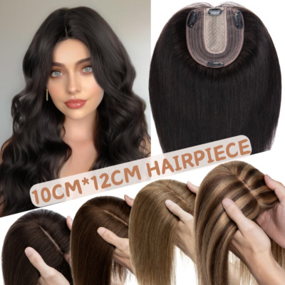 100% Real Remy Human Hair Silk Base Topper Clip in Top Women's Hairpiece Toupee