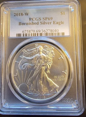 2018-W American Eagle SP-69 PCGS Burnished Art Bullion -0.999 Silver 1 Oz Coin a
