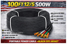 12/5 SOOW Portable Cord 100FT 600V UL CSA Black Flexible Cable USA Made