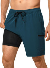 Mens Swim Trunks Quick Dry Compression Liner Shorts 7 Inch Bathing Suit 2 in 1 S