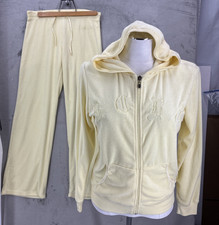 Y2k Vintage BCBG MaxAzria Terry Tracksuit Set 2Pc M Butter Yellow Logo Travel