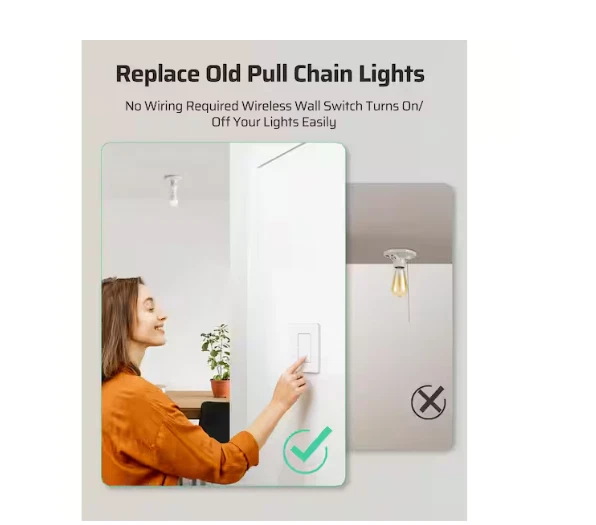 DEWENWILS 120V Remote Control Light Bulb Socket Wall Switch 2+1 White - Image 3 of 4