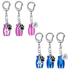 3PCS Urn Keychain Jewelry Dog Ashes Container Metal Pet Memorial Charm