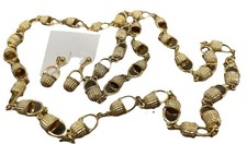 Set: Nantucket Light Ship Basket Style Goldtone Earrings Bracelet Necklace