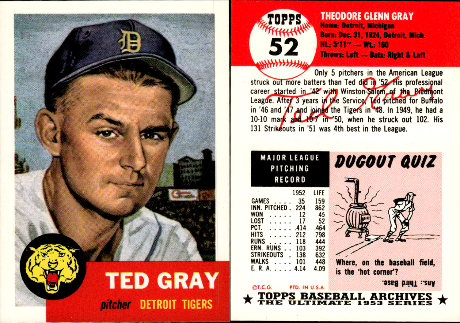 1991 Topps Archives - 1953 Topps Reprints Base #1-250 ~ Choose Your Card