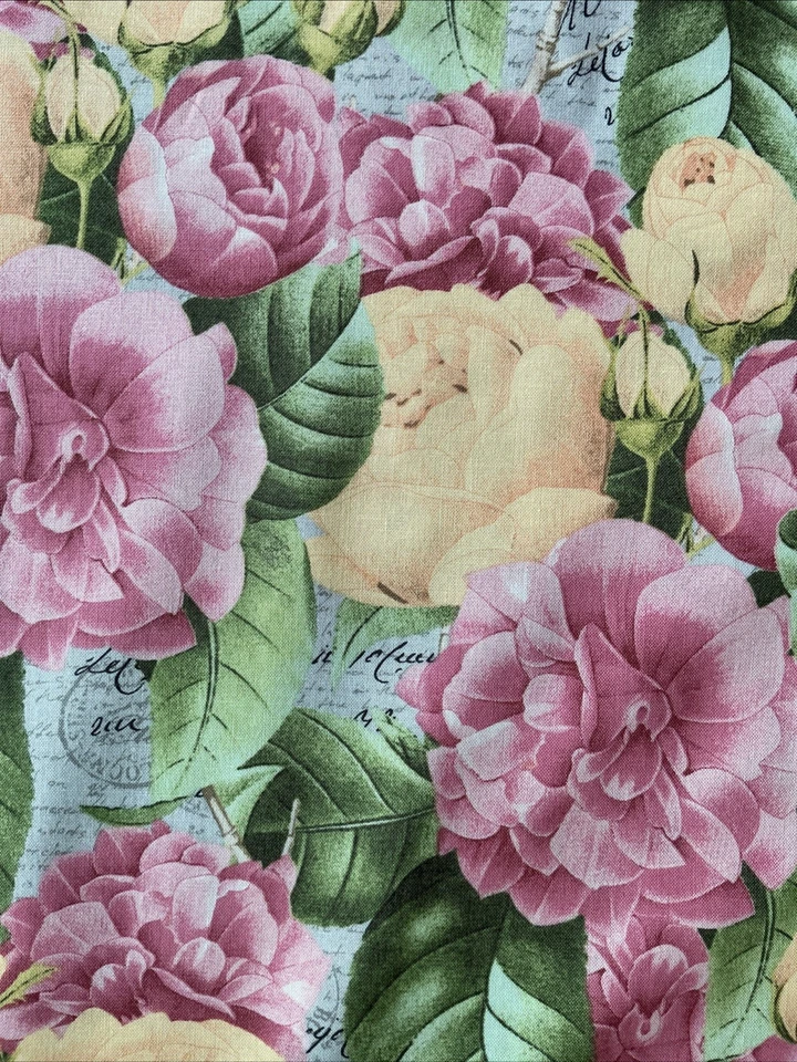 2 Yds x 43” Joanns Buttercream Fabric Roses Camellias Floral - Image 3 of 4