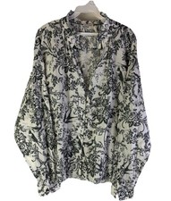 PILCRO Anthropologie Womens XL Floral Birds Sparrow Oversized Button Shirt