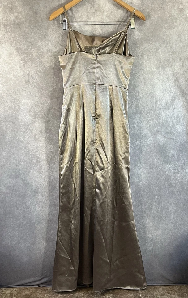 Birdy Grey Maxi Dress Women Small Metallic Silver / Gold Lisa Long High Slit 90s - Image 3 of 4