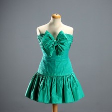 Abito Vintage Seta Verde Tulle con Fiocchi Taglia XS Anni 90 Originale