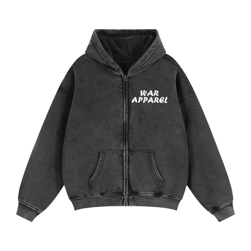 WAR Apparel Zip-Through Boxy Hoodie Black - product listing photo