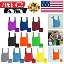 Reusable Grocery Bag 10-PACK | COLORS - Reusable Ripstop Bags - Large, Strong...