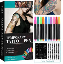 10 Colours Temporary Tatto Pen with 2 Large Tatto Stencils,Temporary Tatto Marke