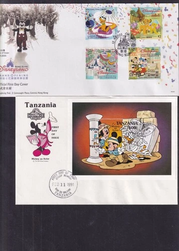 Disney FDC choice China Hong Kong Tanzania Lesotho Mickey Mouse elephant bagpipe